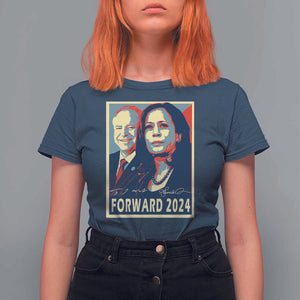 Harris Walz T Shirt For Women Forward 2024 Not Going Back Signature Portraits TS11 Navy Print Your Wear
