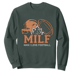 Funny American Football Sweatshirt MILF Man I Love Footbal Maple Leaf Vintage Footbal Helmet TS11 Dark Forest Green Print Your Wear