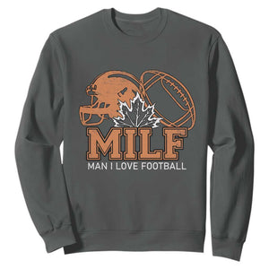 Funny American Football Sweatshirt MILF Man I Love Footbal Maple Leaf Vintage Footbal Helmet TS11 Dark Heather Print Your Wear