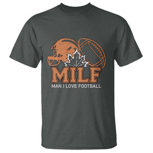Funny American Football T Shirt MILF Man I Love Footbal Maple Leaf Vintage Footbal Helmet TS11 Dark Heather Print Your Wear