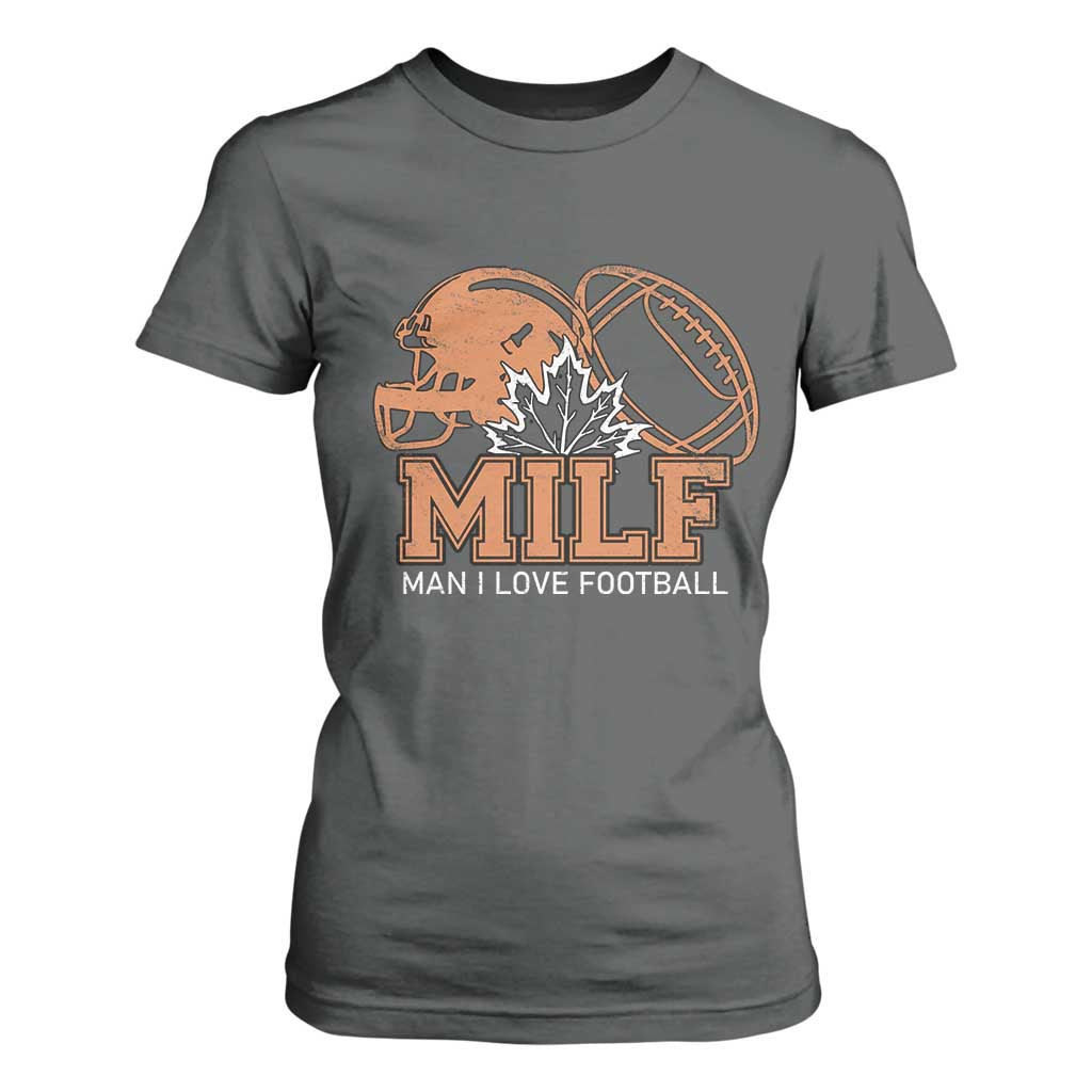 Funny American Football T Shirt For Women MILF Man I Love Footbal Maple Leaf Vintage Footbal Helmet TS11 Dark Heather Print Your Wear