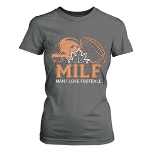 Funny American Football T Shirt For Women MILF Man I Love Footbal Maple Leaf Vintage Footbal Helmet TS11 Dark Heather Print Your Wear