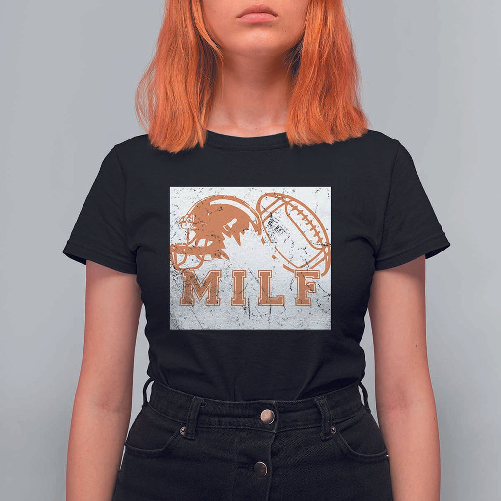 Funny American Football T Shirt For Women MILF Man I Love Footbal Maple Leaf Vintage Footbal Helmet TS11 Black Print Your Wear