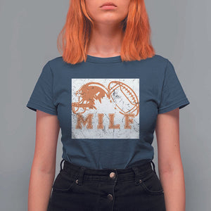 Funny American Football T Shirt For Women MILF Man I Love Footbal Maple Leaf Vintage Footbal Helmet TS11 Navy Print Your Wear