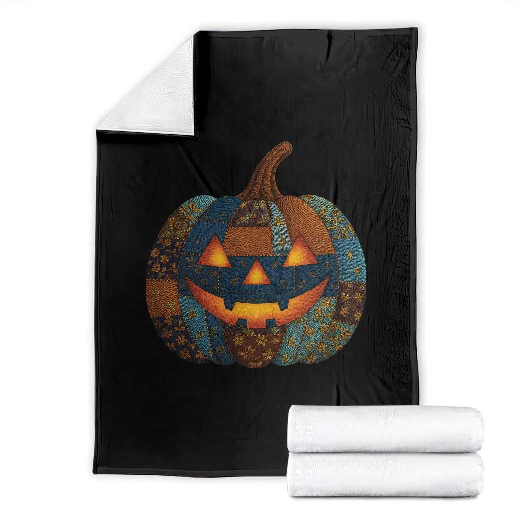 Halloween Blue Denim Patchwork Spooky Pumpkin Throw Blanket TS11 Black Print Your Wear
