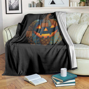Halloween Blue Denim Patchwork Spooky Pumpkin Throw Blanket TS11 Print Your Wear