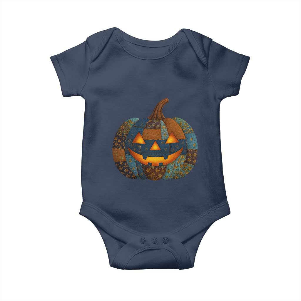 Halloween Blue Denim Patchwork Spooky Pumpkin Baby Onesie TS11 Navy Print Your Wear
