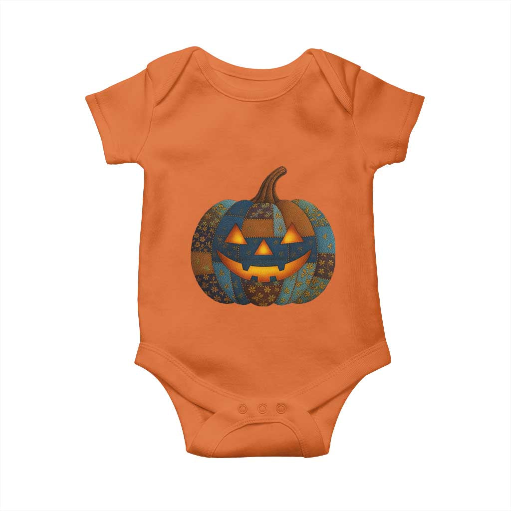 Halloween Blue Denim Patchwork Spooky Pumpkin Baby Onesie TS11 Orange Print Your Wear
