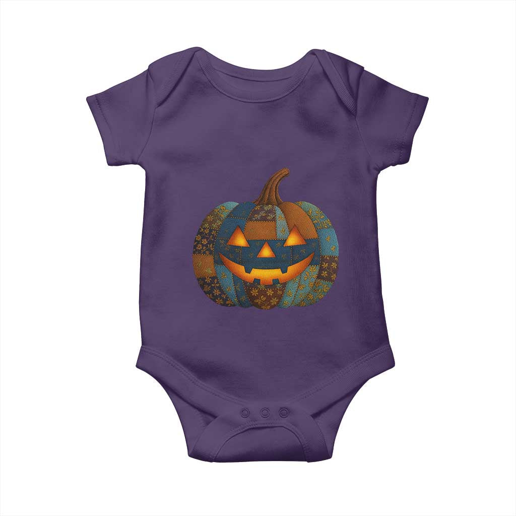 Halloween Blue Denim Patchwork Spooky Pumpkin Baby Onesie TS11 Purple Print Your Wear