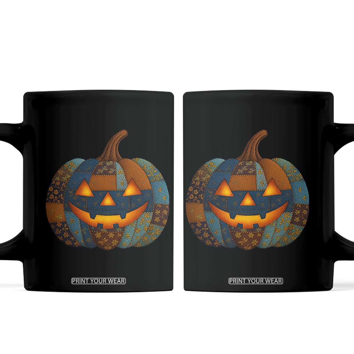 Halloween Blue Denim Patchwork Spooky Pumpkin Coffee Mug TS11 Black Print Your Wear