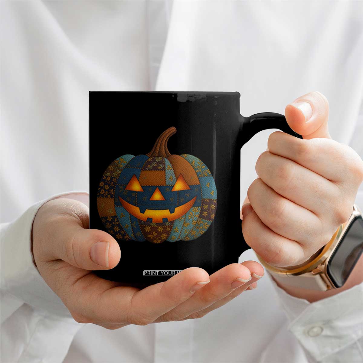 Halloween Blue Denim Patchwork Spooky Pumpkin Coffee Mug TS11 Print Your Wear