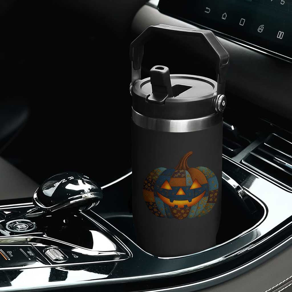 Halloween Blue Denim Patchwork Spooky Pumpkin Flip Straw Tumbler TS11 Print Your Wear