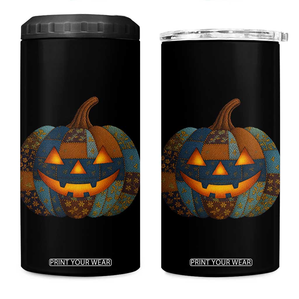 Halloween Blue Denim Patchwork Spooky Pumpkin 4 in 1 Can Cooler Tumbler TS11 One Size: 16 oz Black Print Your Wear