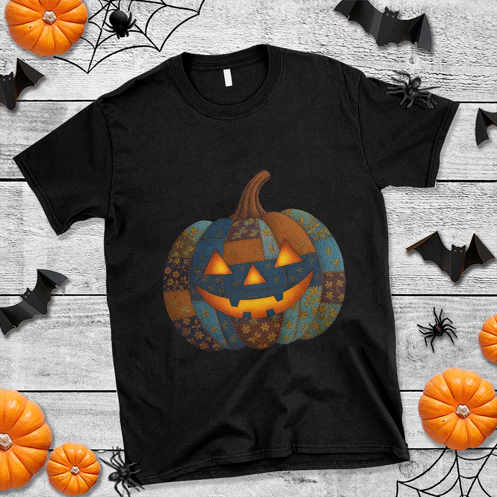 Halloween Blue Denim Patchwork Spooky Pumpkin T Shirt TS11 Black Print Your Wear