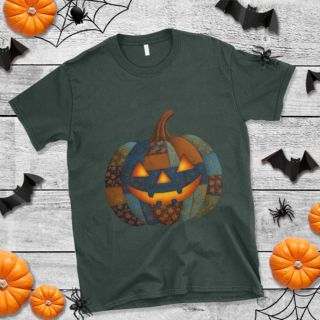 Halloween Blue Denim Patchwork Spooky Pumpkin T Shirt TS11 Dark Forest Green Print Your Wear