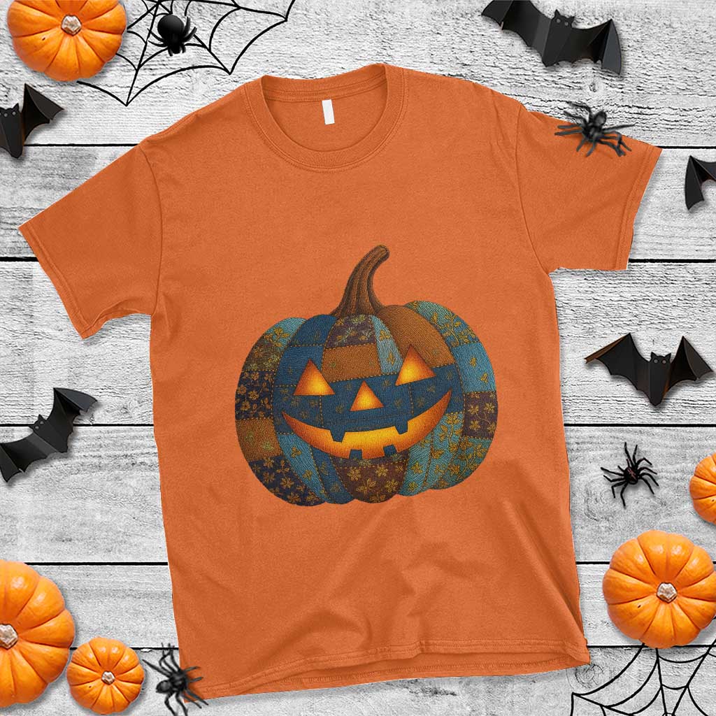Halloween Blue Denim Patchwork Spooky Pumpkin T Shirt TS11 Orange Print Your Wear