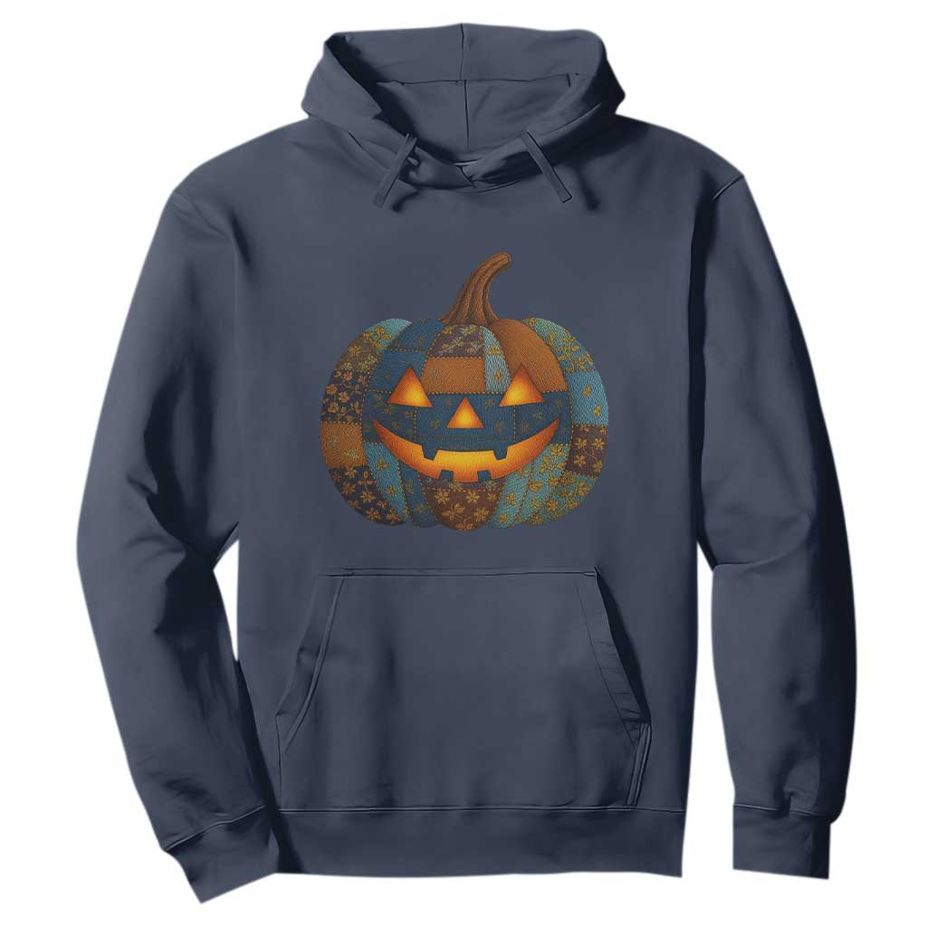 Halloween Blue Denim Patchwork Spooky Pumpkin Hoodie TS11 Navy Print Your Wear