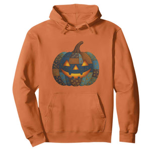 Halloween Blue Denim Patchwork Spooky Pumpkin Hoodie TS11 Orange Print Your Wear