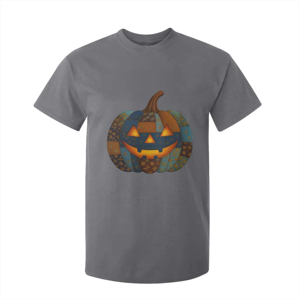 Halloween Blue Denim Patchwork Spooky Pumpkin T Shirt For Kid TS11 Charcoal Print Your Wear
