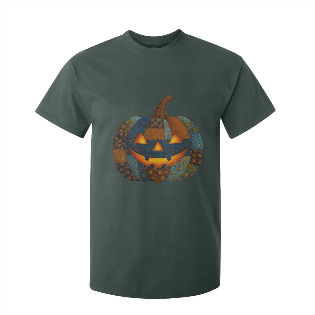 Halloween Blue Denim Patchwork Spooky Pumpkin T Shirt For Kid TS11 Dark Forest Green Print Your Wear