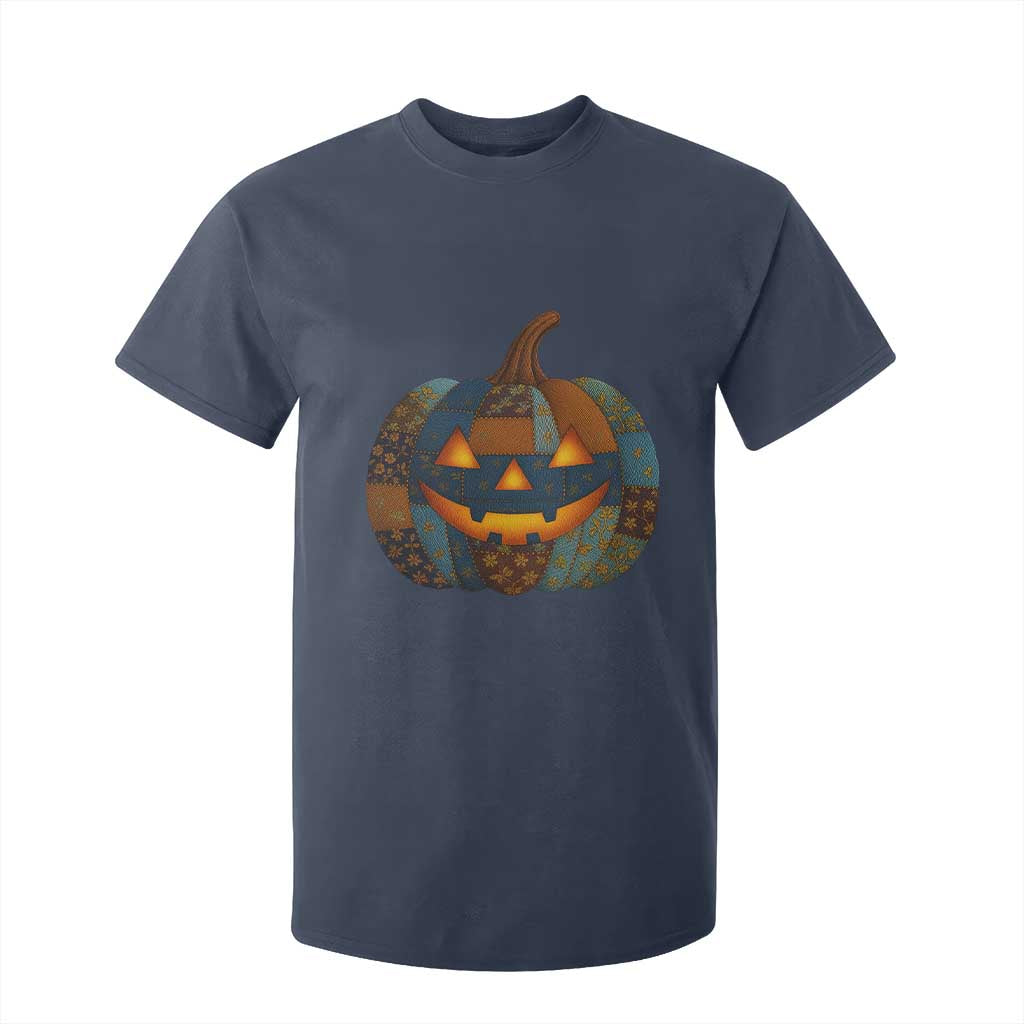 Halloween Blue Denim Patchwork Spooky Pumpkin T Shirt For Kid TS11 Navy Print Your Wear