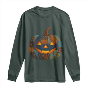 Halloween Blue Denim Patchwork Spooky Pumpkin Long Sleeve Shirt TS11 Dark Forest Green Print Your Wear