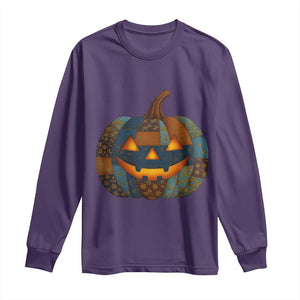 Halloween Blue Denim Patchwork Spooky Pumpkin Long Sleeve Shirt TS11 Purple Print Your Wear