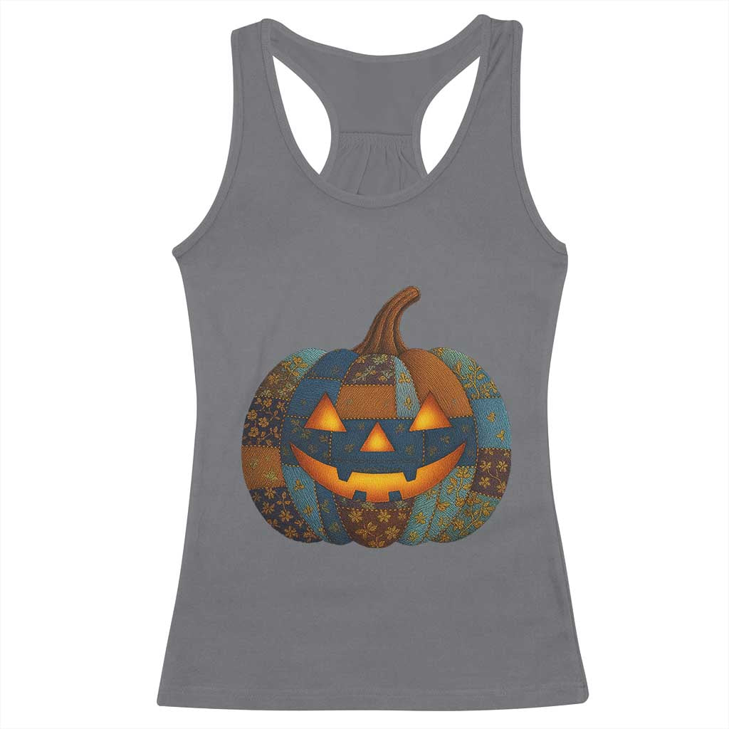 Halloween Blue Denim Patchwork Spooky Pumpkin Racerback Tank Top TS11 Charcoal Print Your Wear