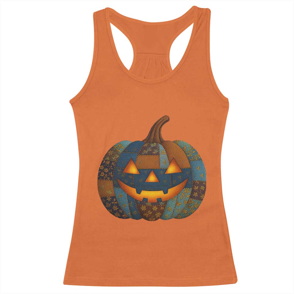 Halloween Blue Denim Patchwork Spooky Pumpkin Racerback Tank Top TS11 Orange Print Your Wear