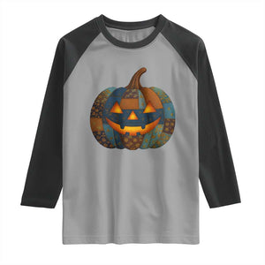 Halloween Blue Denim Patchwork Spooky Pumpkin Raglan Shirt TS11 Sport Gray Black Print Your Wear