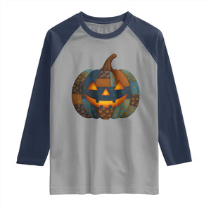 Halloween Blue Denim Patchwork Spooky Pumpkin Raglan Shirt TS11 Sport Gray Navy Print Your Wear