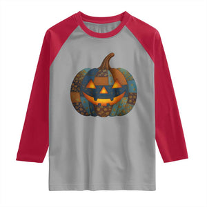 Halloween Blue Denim Patchwork Spooky Pumpkin Raglan Shirt TS11 Sport Gray Red Print Your Wear