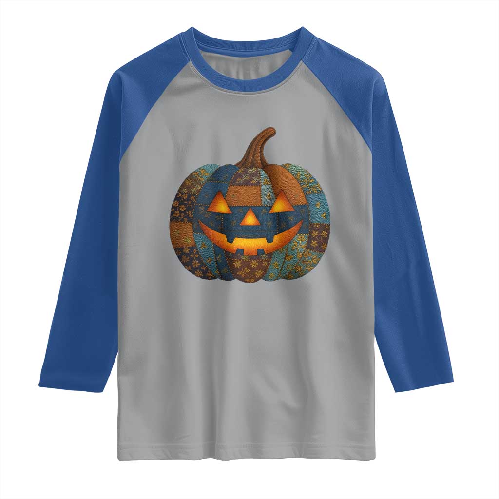 Halloween Blue Denim Patchwork Spooky Pumpkin Raglan Shirt TS11 Sport Gray Royal Print Your Wear