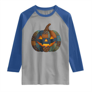 Halloween Blue Denim Patchwork Spooky Pumpkin Raglan Shirt TS11 Sport Gray Royal Print Your Wear