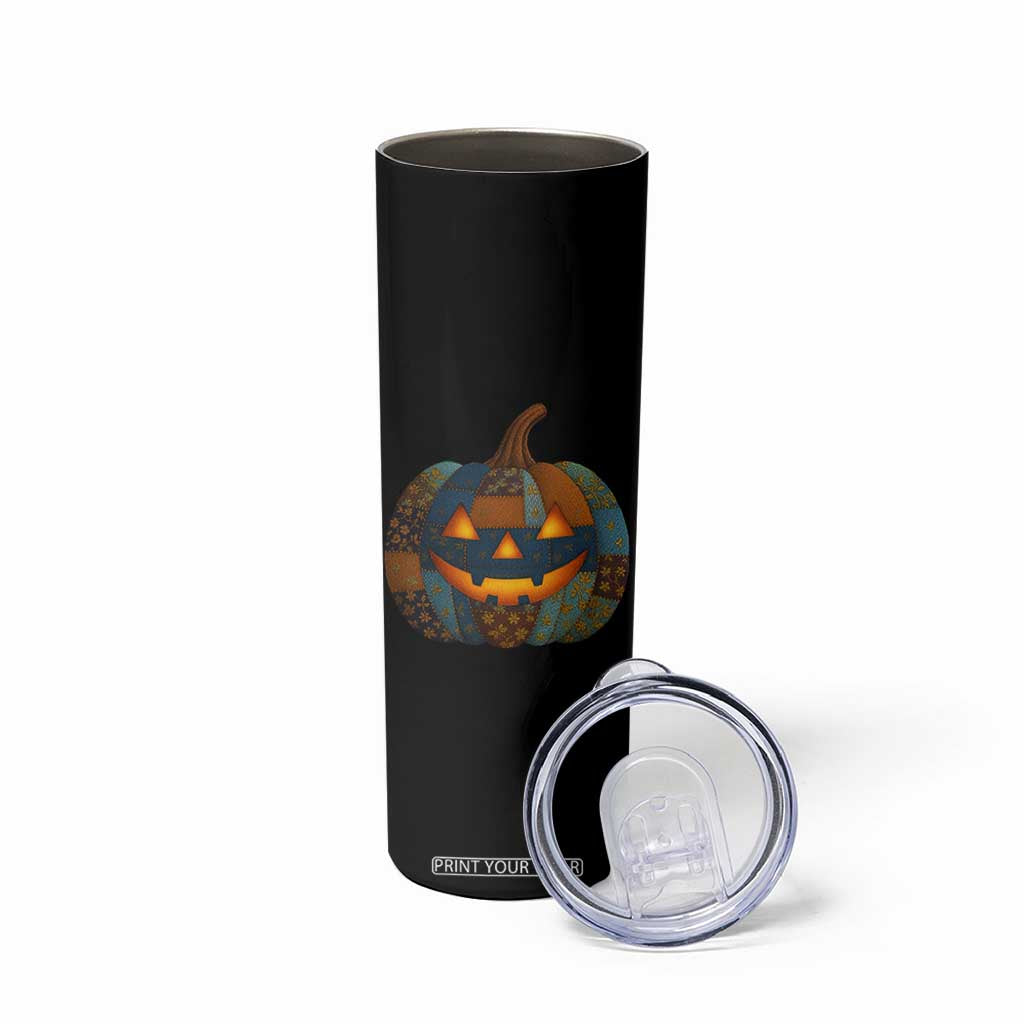 Halloween Blue Denim Patchwork Spooky Pumpkin Skinny Tumbler TS11 Print Your Wear