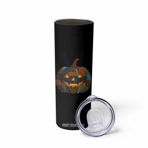 Halloween Blue Denim Patchwork Spooky Pumpkin Skinny Tumbler TS11 Print Your Wear