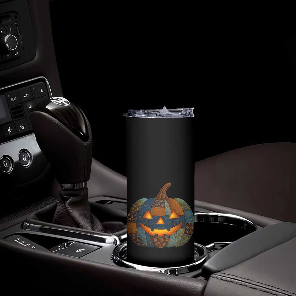 Halloween Blue Denim Patchwork Spooky Pumpkin Skinny Tumbler TS11 Print Your Wear