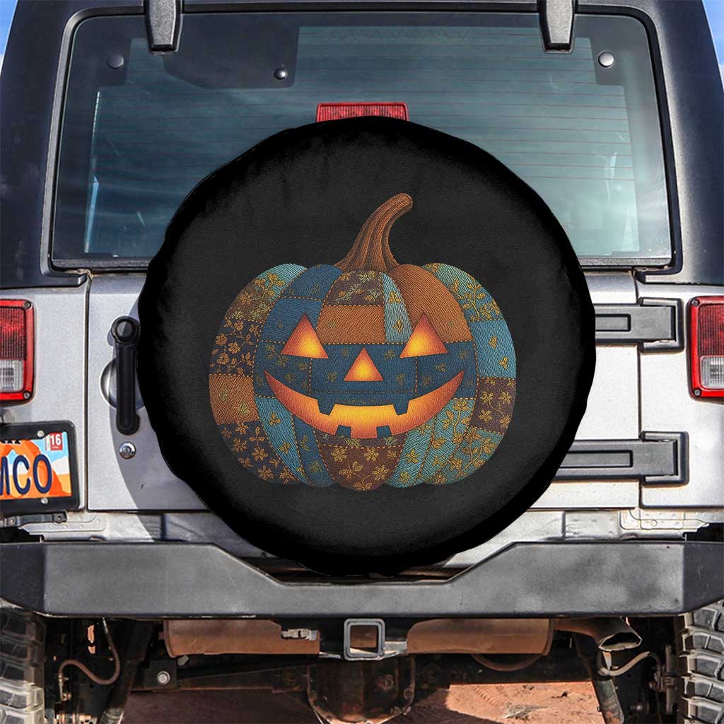 Halloween Blue Denim Patchwork Spooky Pumpkin Spare Tire Cover TS11 No hole Black Print Your Wear