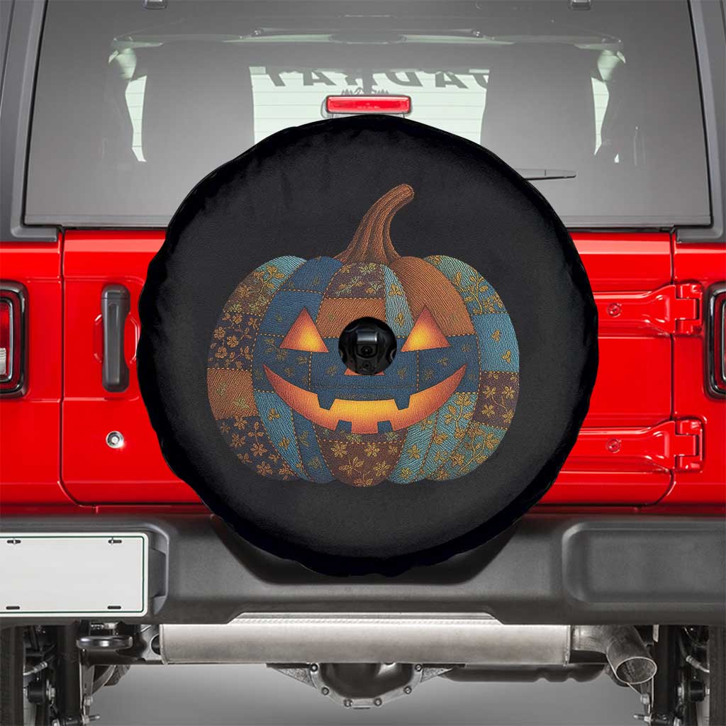 Halloween Blue Denim Patchwork Spooky Pumpkin Spare Tire Cover TS11 Black Print Your Wear