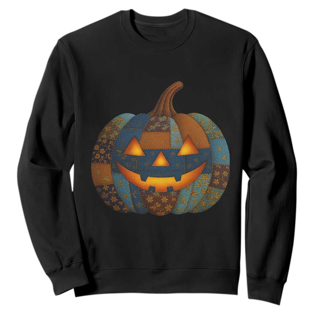 Halloween Blue Denim Patchwork Spooky Pumpkin Sweatshirt TS11 Black Print Your Wear