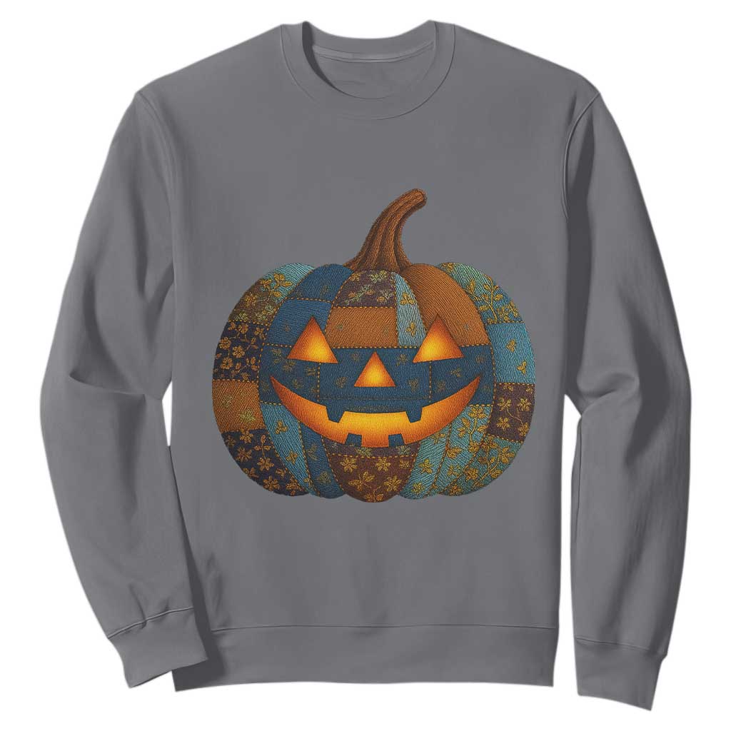 Halloween Blue Denim Patchwork Spooky Pumpkin Sweatshirt TS11 Charcoal Print Your Wear
