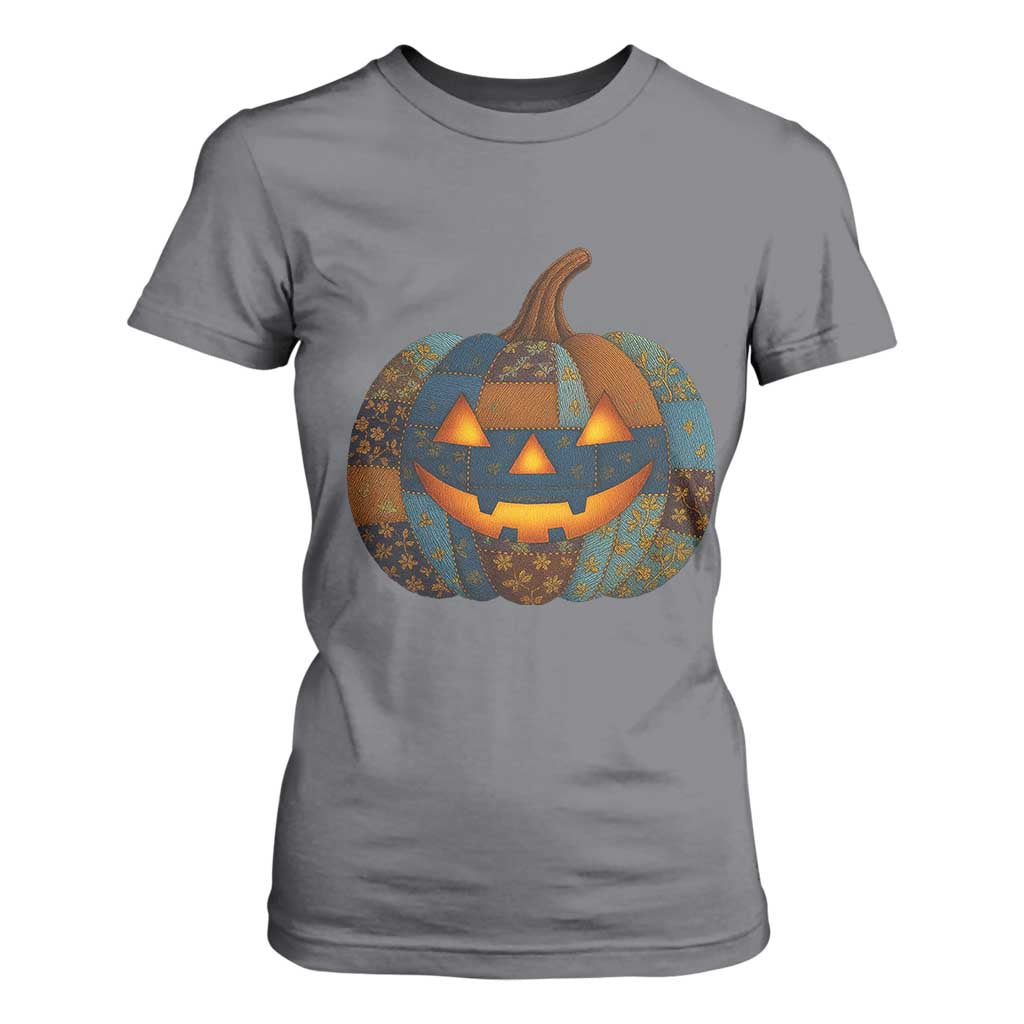 Halloween Blue Denim Patchwork Spooky Pumpkin T Shirt For Women TS11 Charcoal Print Your Wear