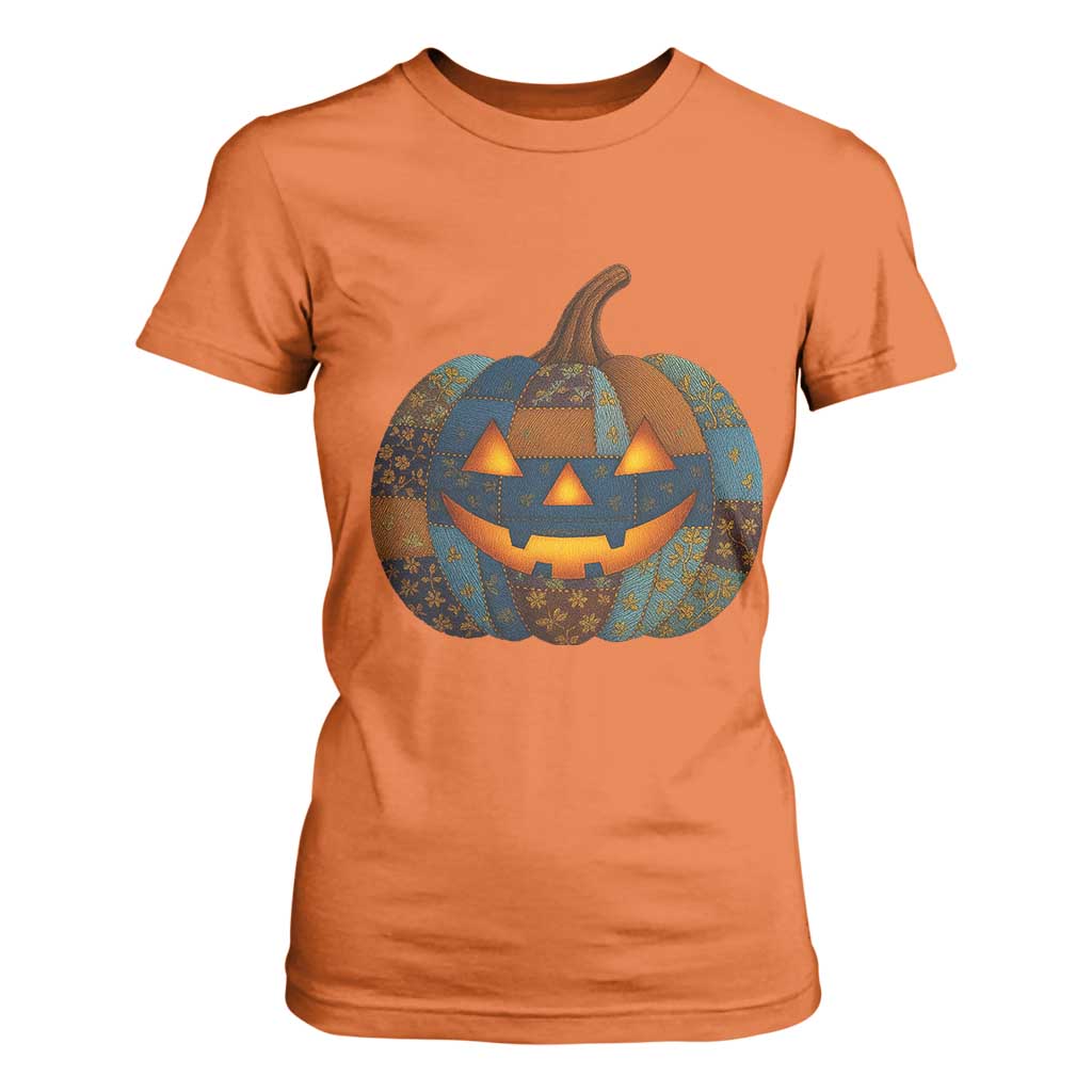 Halloween Blue Denim Patchwork Spooky Pumpkin T Shirt For Women TS11 Orange Print Your Wear