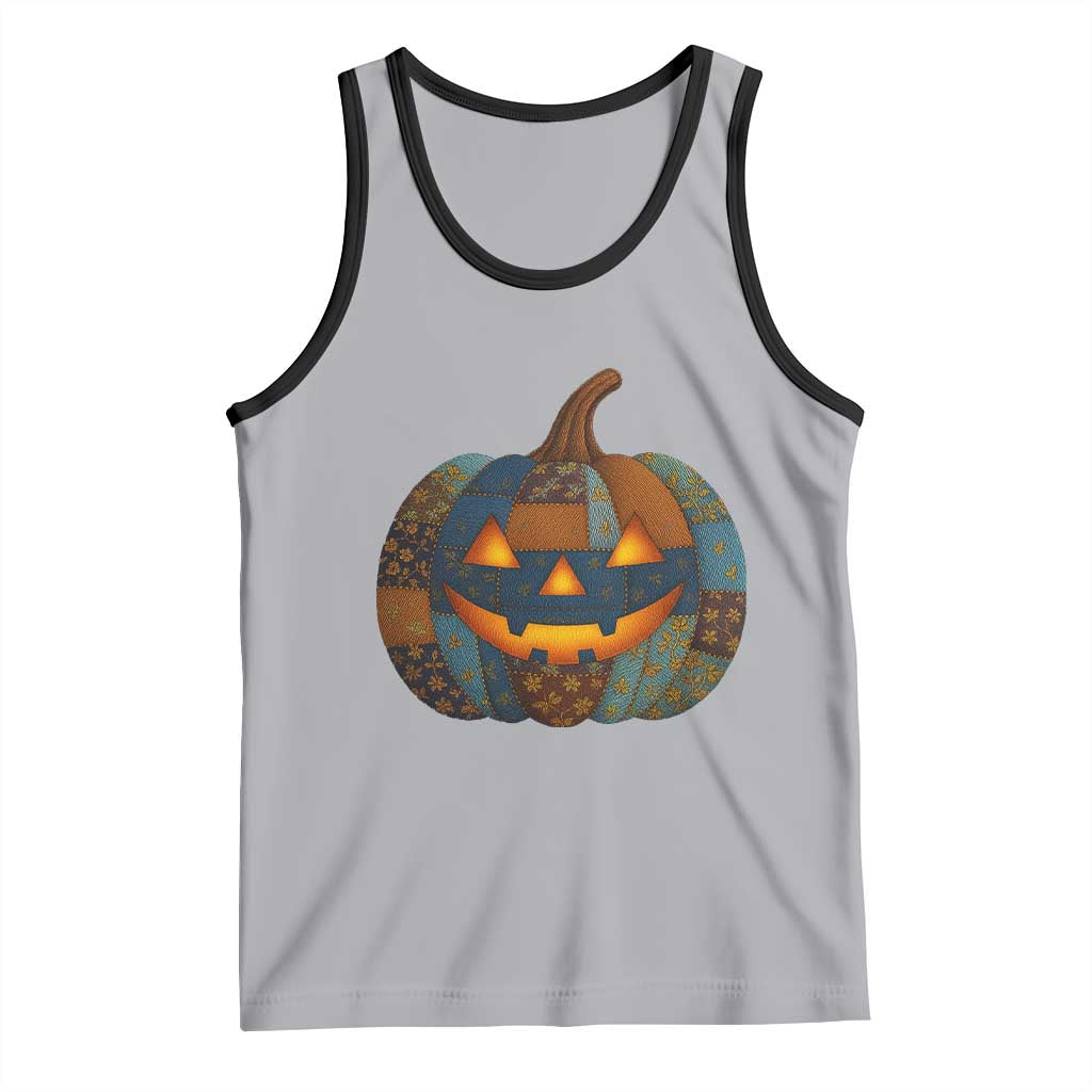 Halloween Blue Denim Patchwork Spooky Pumpkin Tank Top TS11 Athletic Heather Black Print Your Wear