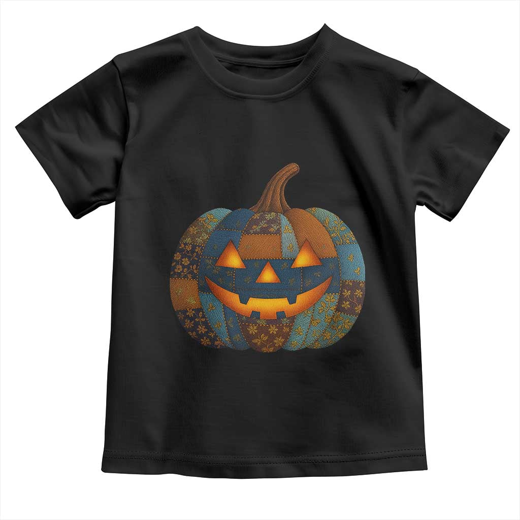 Halloween Blue Denim Patchwork Spooky Pumpkin Toddler T Shirt TS11 Black Print Your Wear