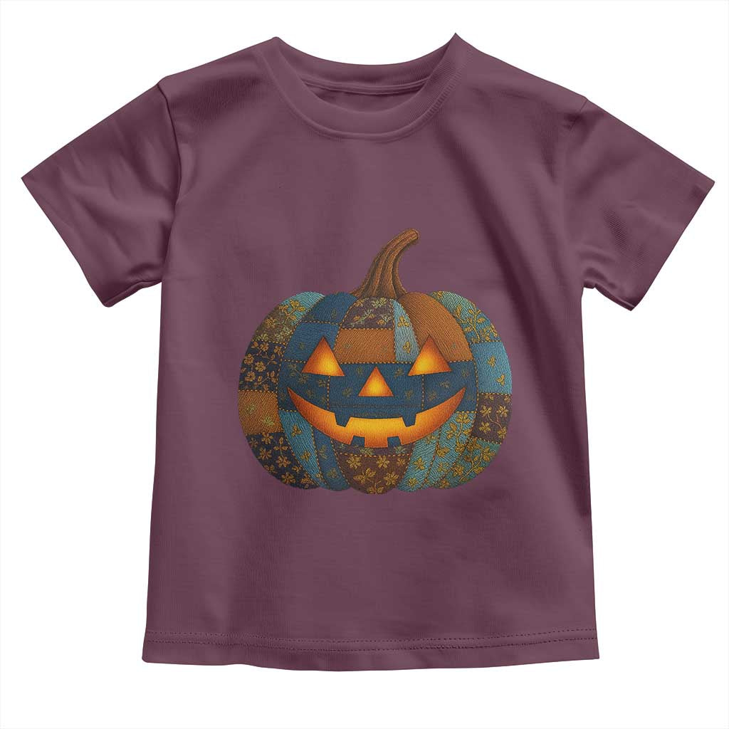 Halloween Blue Denim Patchwork Spooky Pumpkin Toddler T Shirt TS11 Maroon Print Your Wear