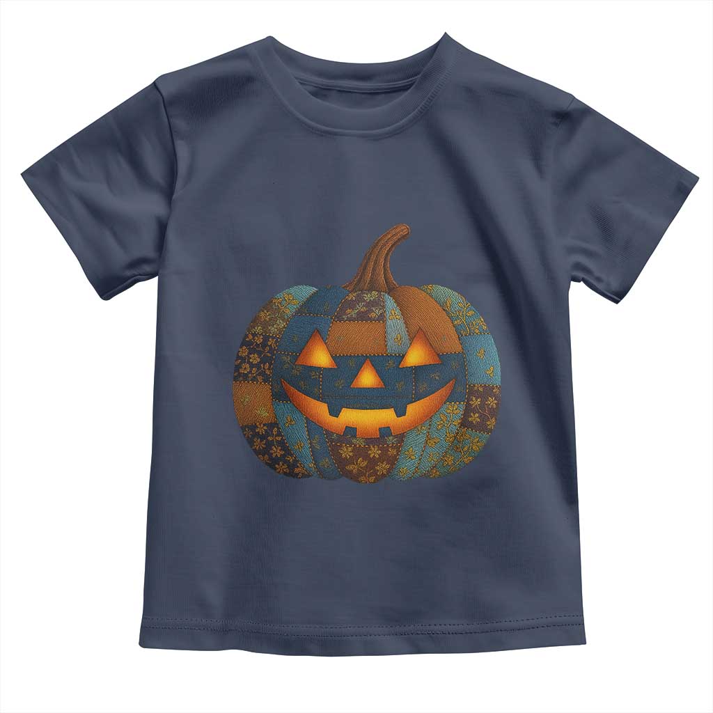 Halloween Blue Denim Patchwork Spooky Pumpkin Toddler T Shirt TS11 Navy Print Your Wear