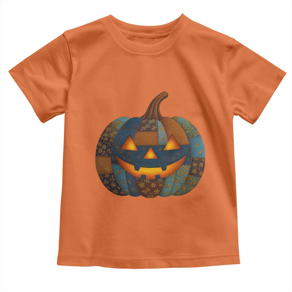 Halloween Blue Denim Patchwork Spooky Pumpkin Toddler T Shirt TS11 Orange Print Your Wear