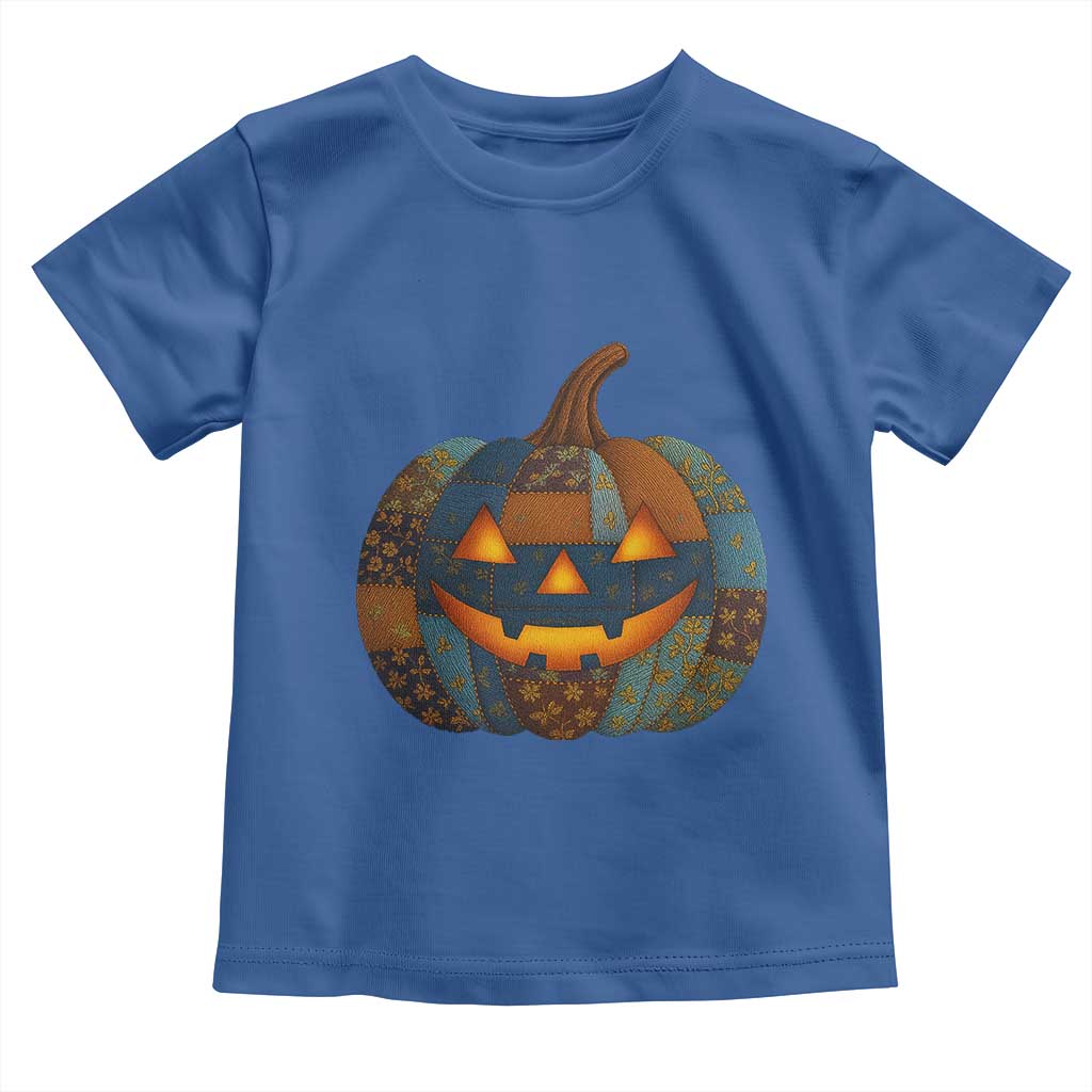 Halloween Blue Denim Patchwork Spooky Pumpkin Toddler T Shirt TS11 Royal Blue Print Your Wear