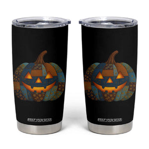 Halloween Blue Denim Patchwork Spooky Pumpkin Tumbler Cup TS11 Black Print Your Wear